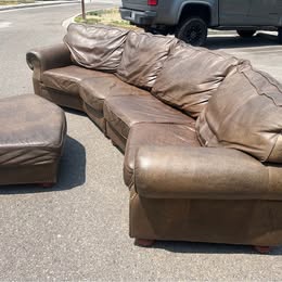 Leather Curved Sectional with Ottoman