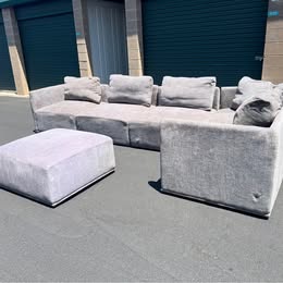 Large Grey Modular Sectional with Ottoman