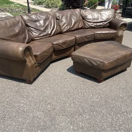 Leather Curved Sectional with Ottoman