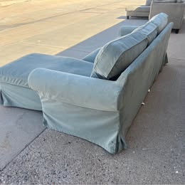 Blue/Green Sectional with Reversible Chaise and Washable Cover