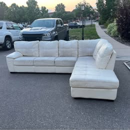 White Leather L Sectional