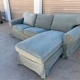 Blue/Green Sectional with Reversible Chaise and Washable Cover