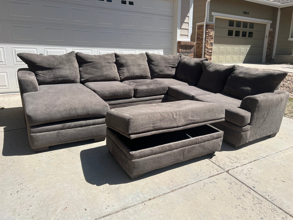 Grey Sectional with Storage Ottoman
