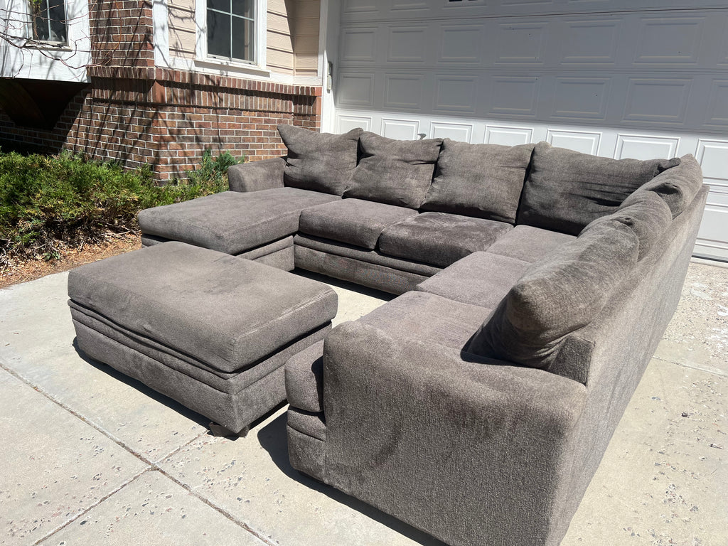 Grey Sectional with Storage Ottoman