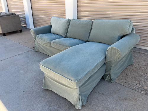 Blue/Green Sectional with Reversible Chaise and Washable Cover