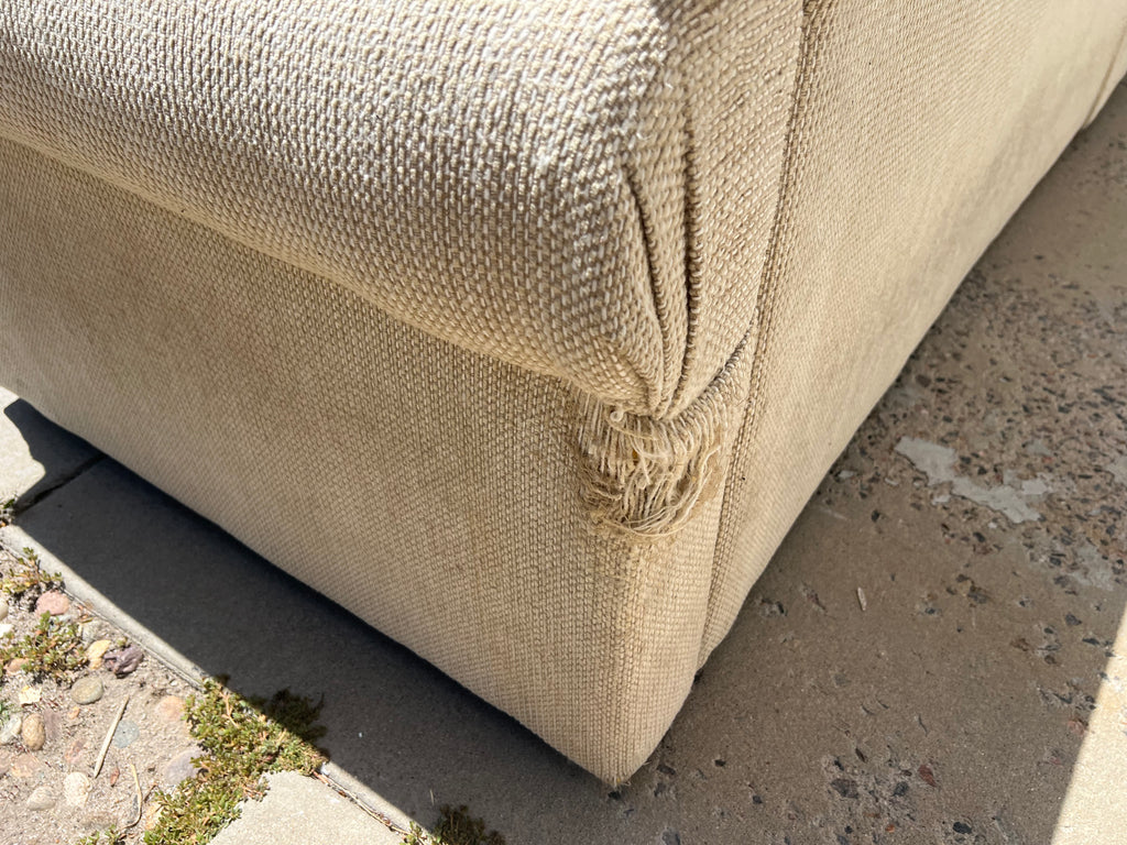 Large Beige L-Shaped Comfy Sectional with Throw Pillows