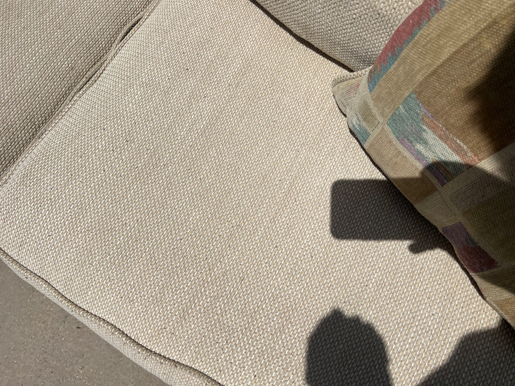 Large Beige L-Shaped Comfy Sectional with Throw Pillows
