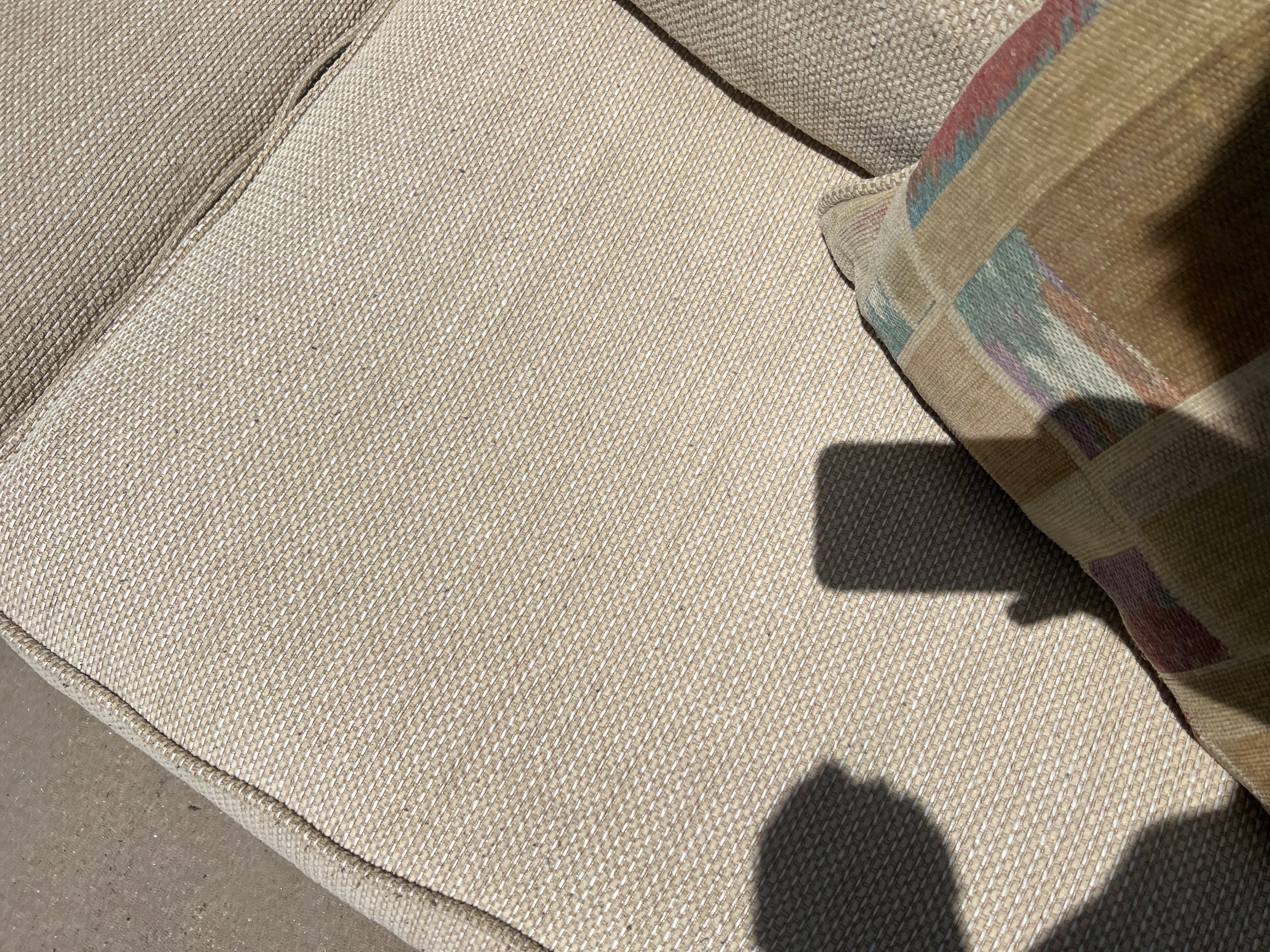 Large Beige L-Shaped Comfy Sectional with Throw Pillows