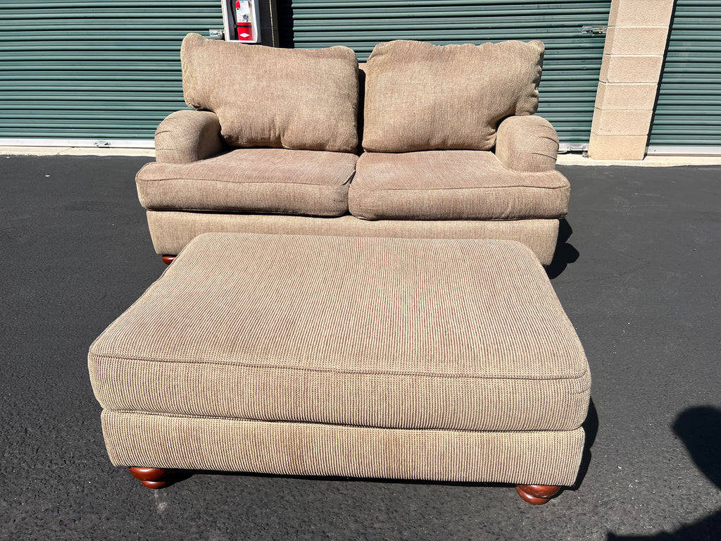 Beige Loveseat with Matching Ottoman