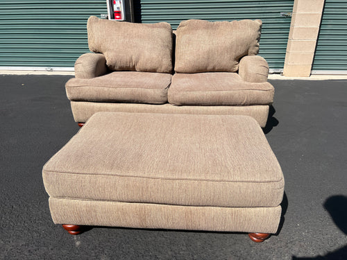 Beige Loveseat with Matching Ottoman