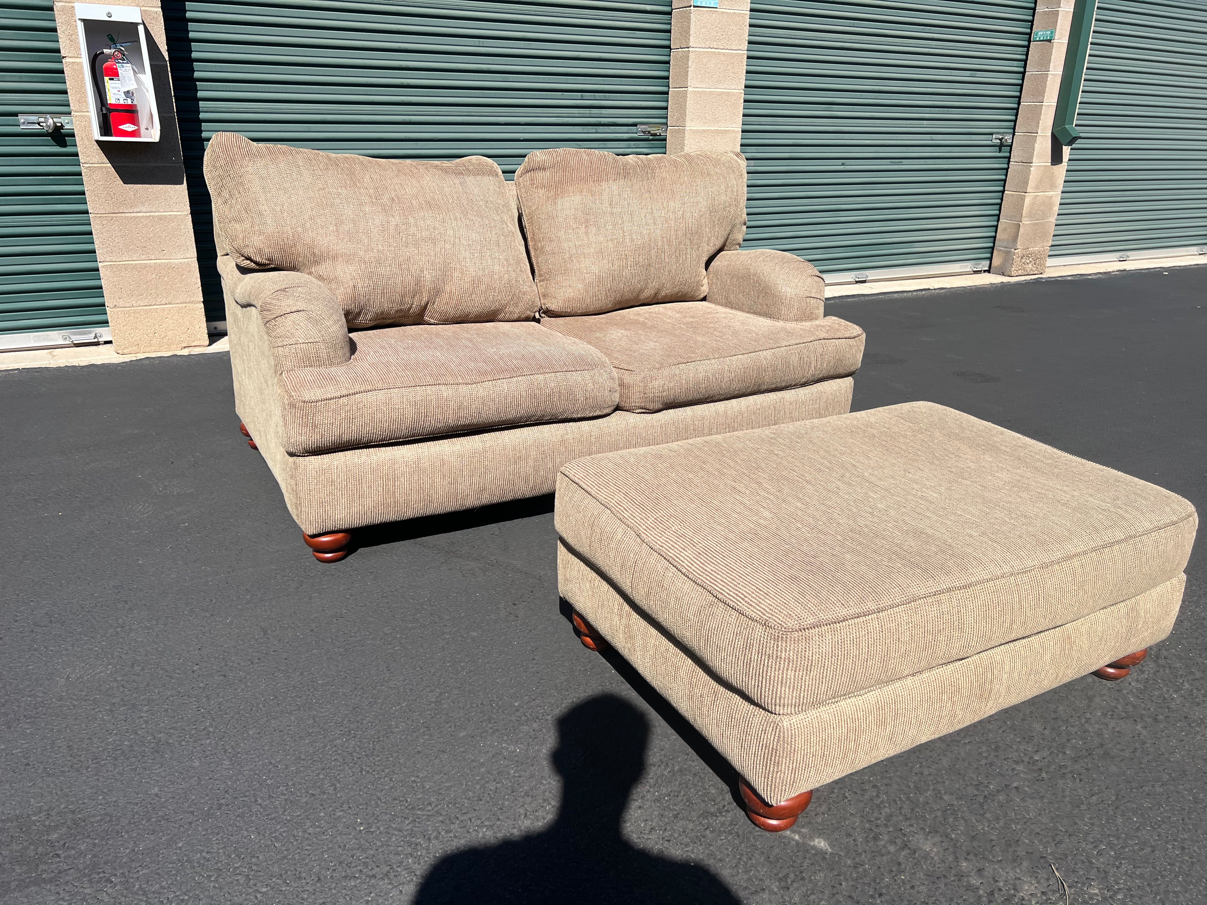 Beige Loveseat with Matching Ottoman