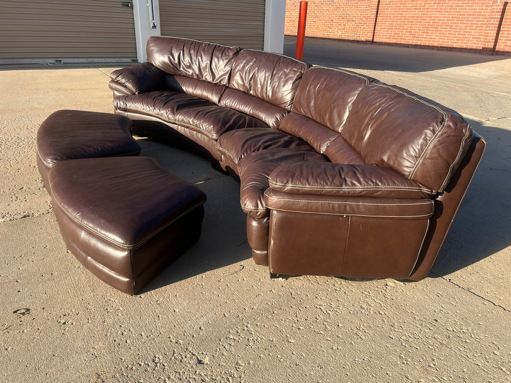 Curved Leather Sectional with 2 Storage Ottomans