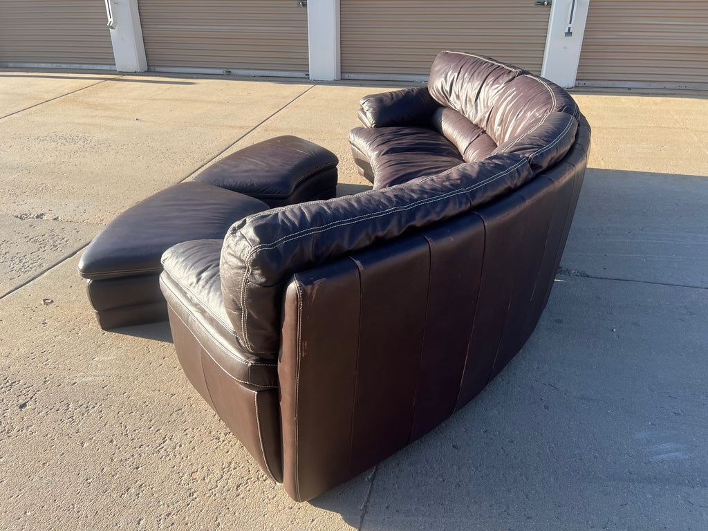 Curved Leather Sectional with 2 Storage Ottomans