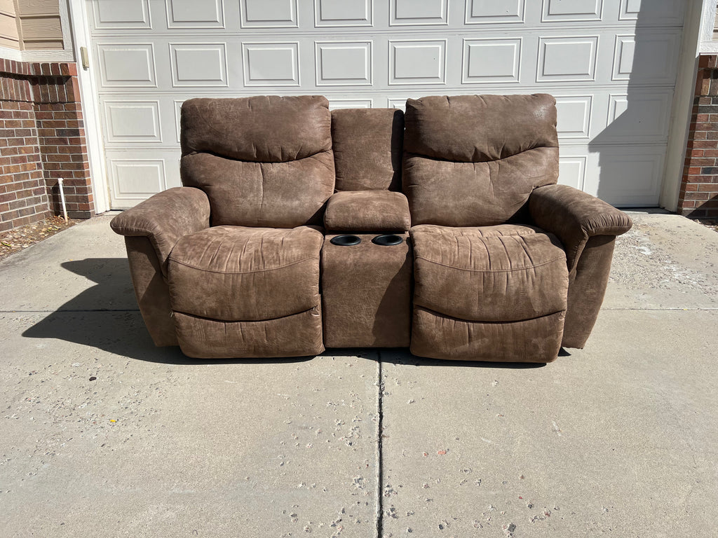 Brown Power Reclining Loveseat with Cupholders and Storage