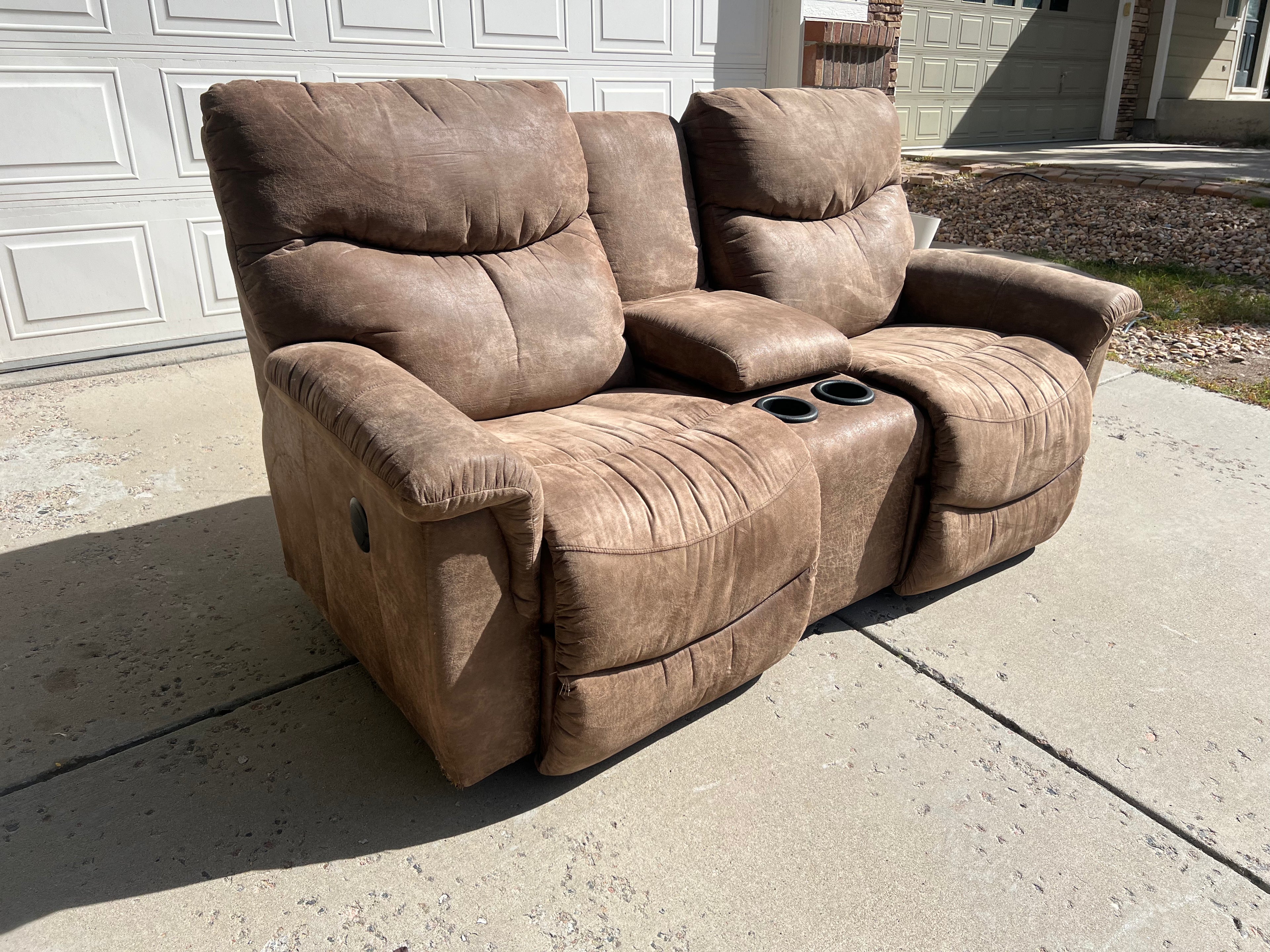 Brown Power Reclining Loveseat with Cupholders and Storage