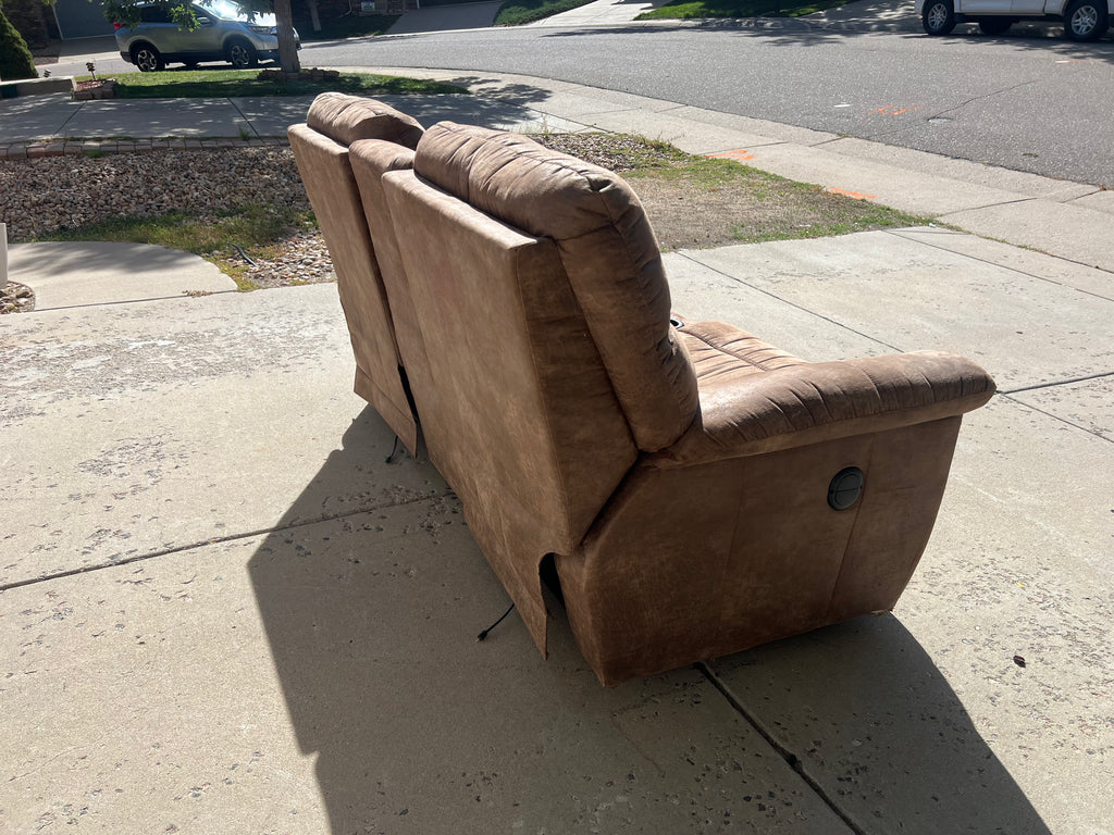 Brown Power Reclining Loveseat with Cupholders and Storage