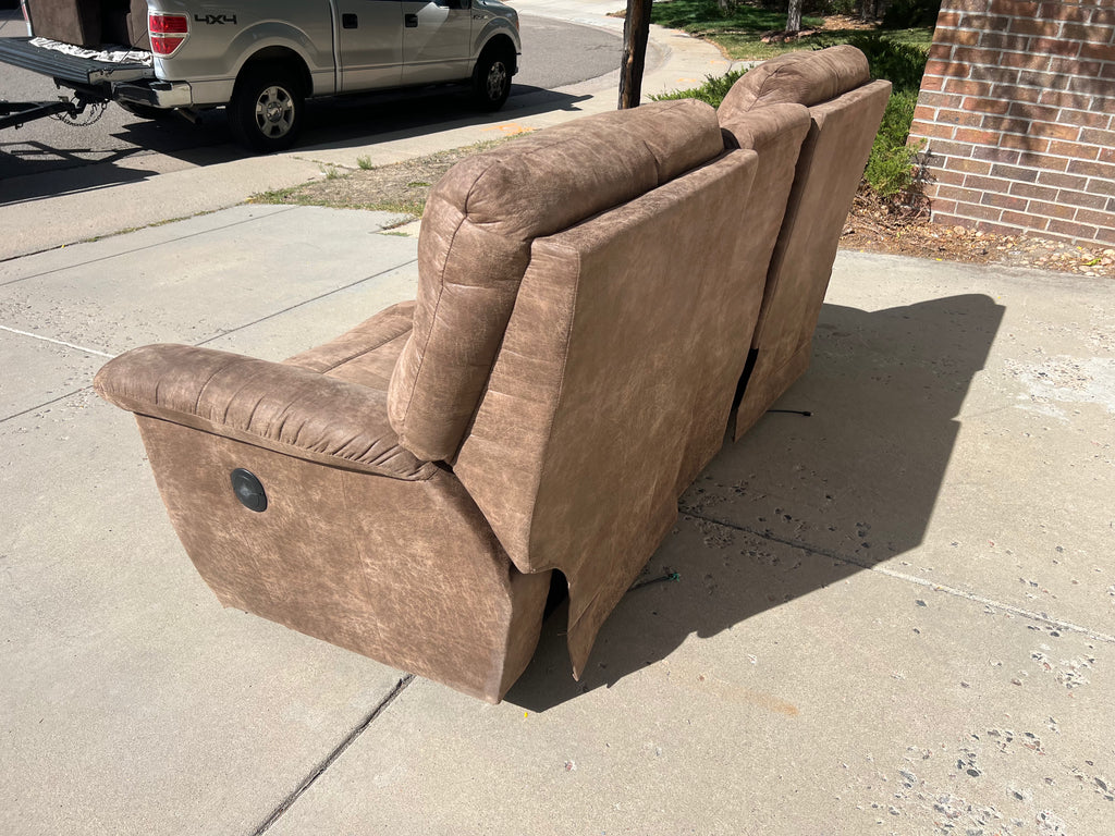 Brown Power Reclining Loveseat with Cupholders and Storage
