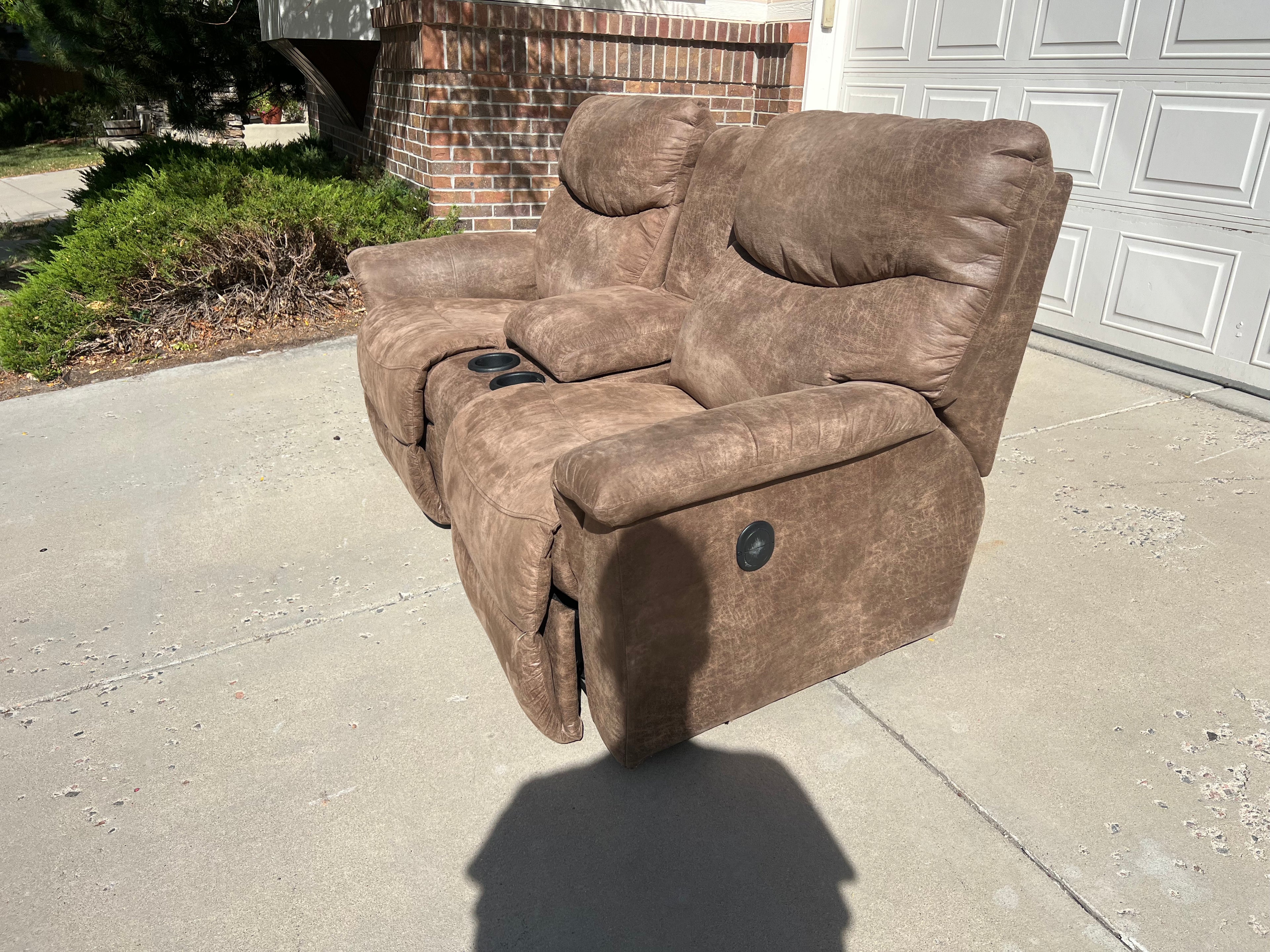 Brown Power Reclining Loveseat with Cupholders and Storage