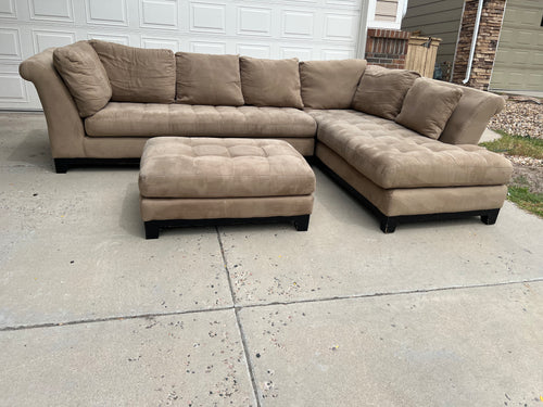 Beige L Shaped Sectional with Ottoman