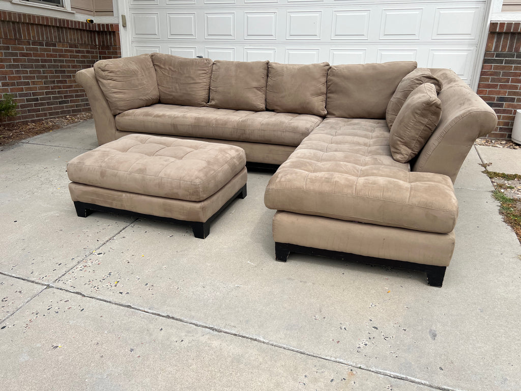 Beige L Shaped Sectional with Ottoman