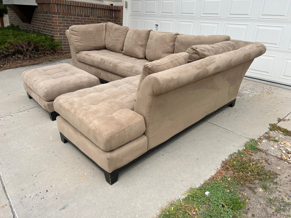Beige L Shaped Sectional with Ottoman