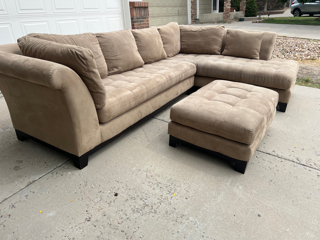 Beige L Shaped Sectional with Ottoman