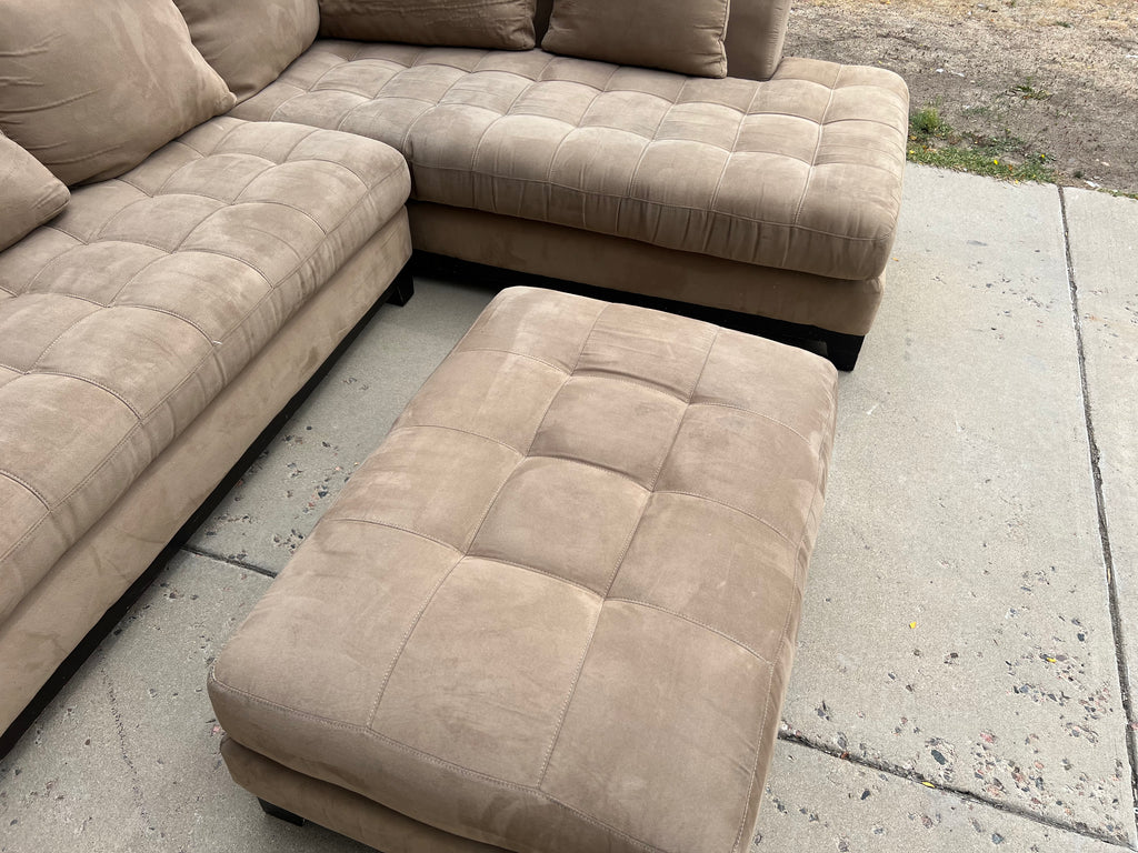 Beige L Shaped Sectional with Ottoman