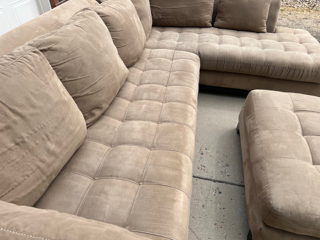 Beige L Shaped Sectional with Ottoman