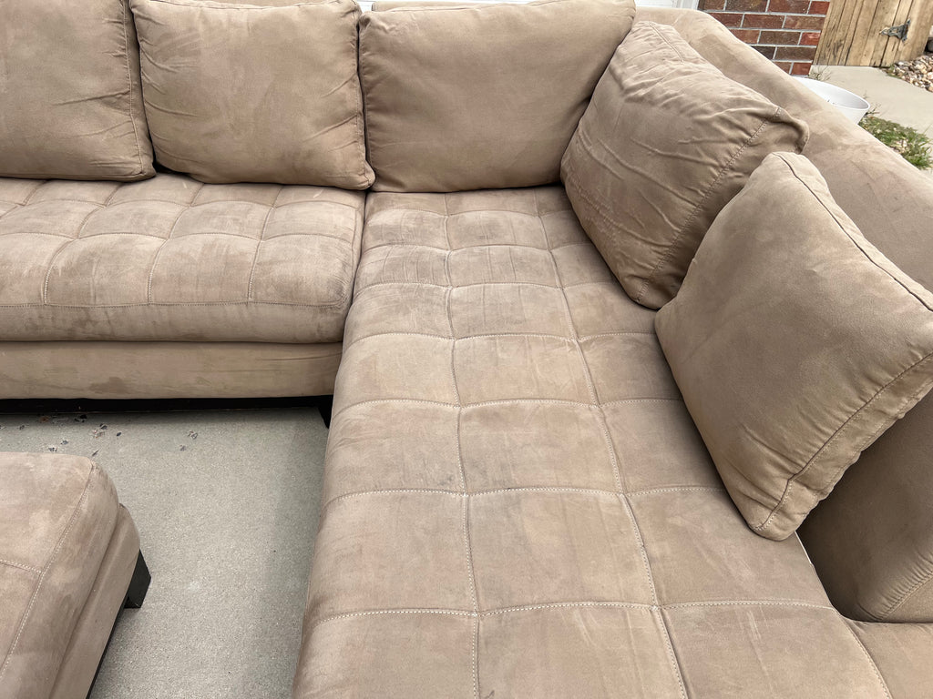 Beige L Shaped Sectional with Ottoman