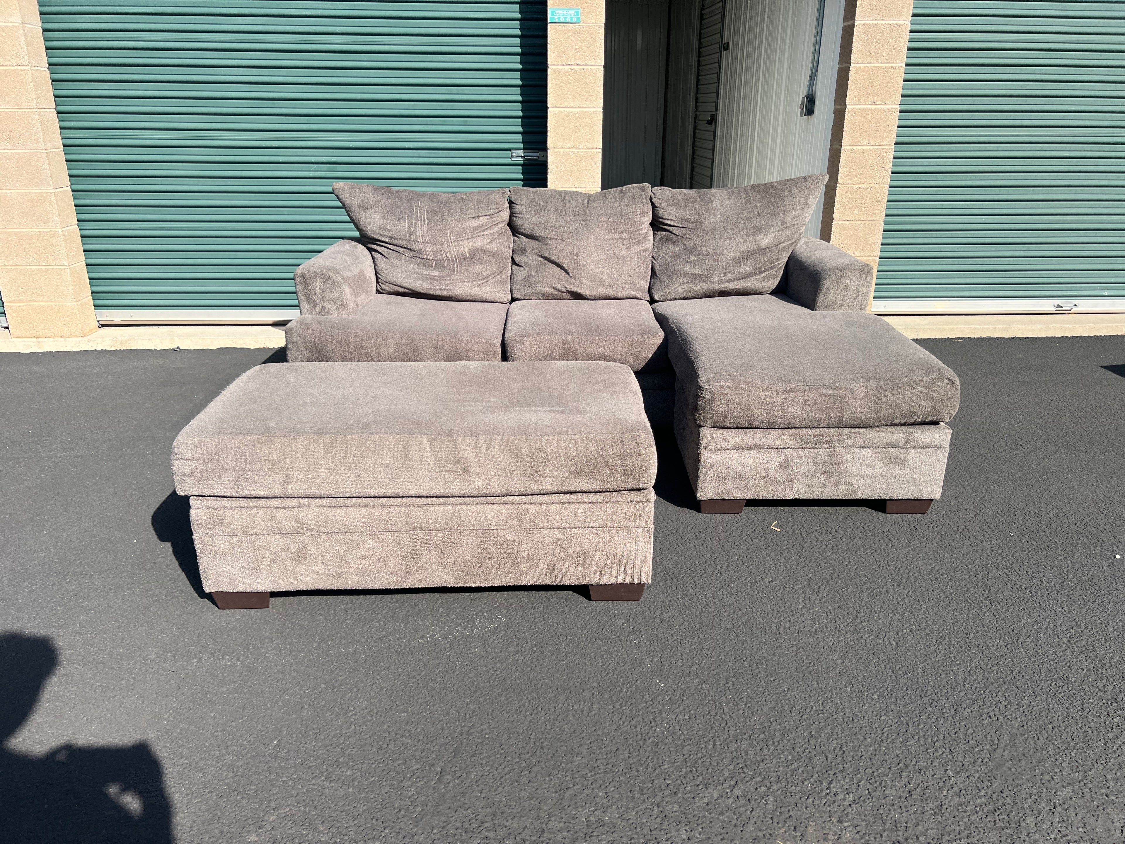 Grey Sectional with Chaise and Storage Ottoman