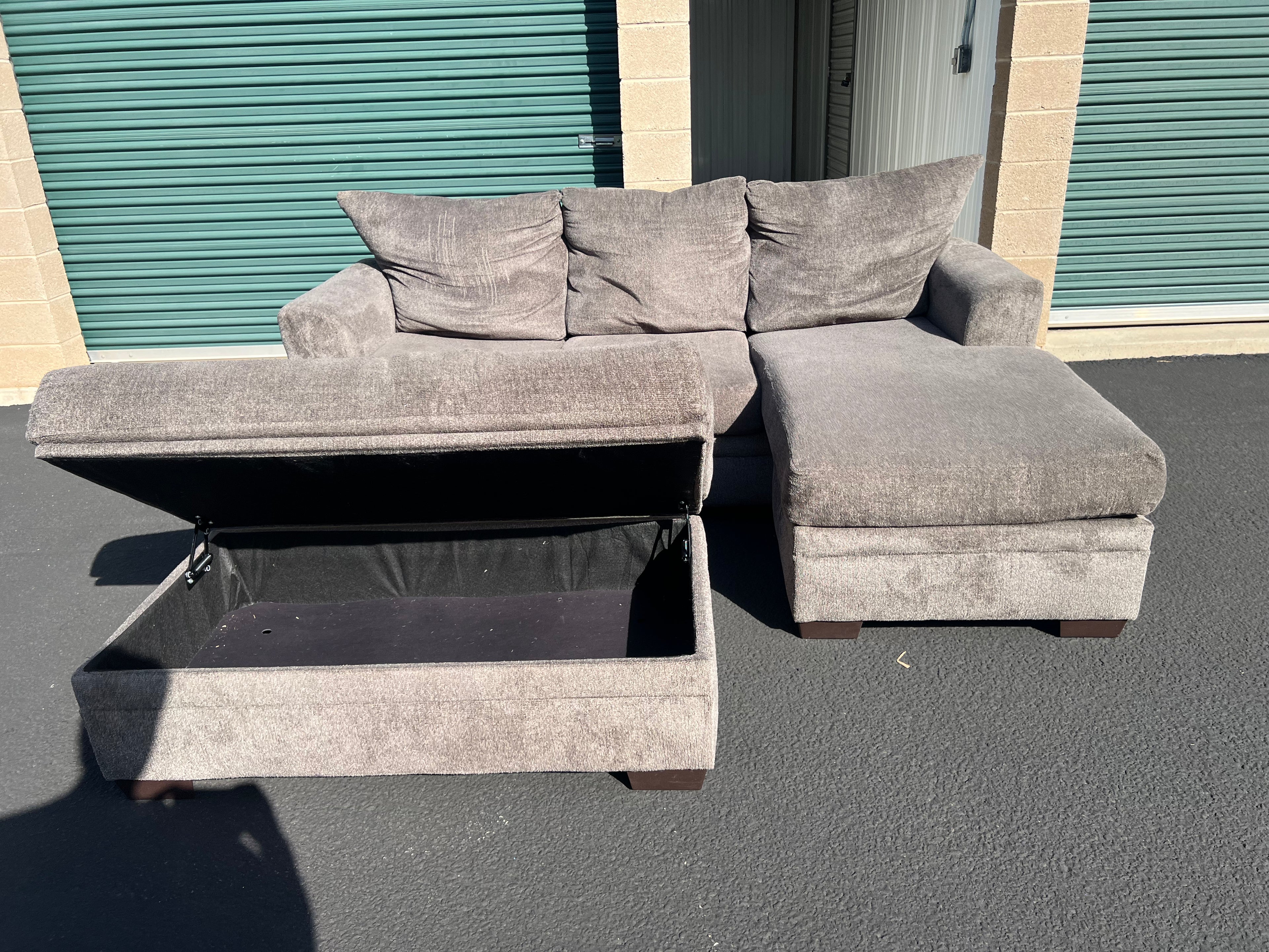 Grey Sectional with Chaise and Storage Ottoman