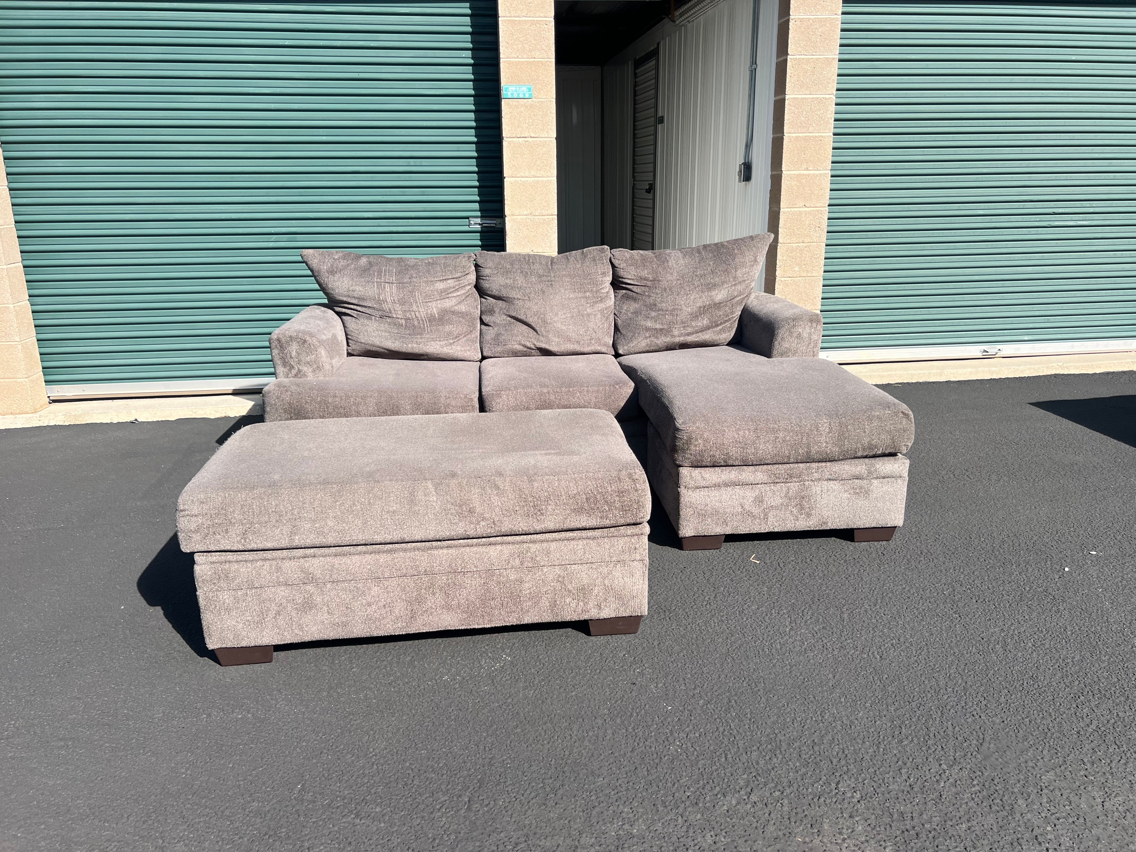 Grey Sectional with Chaise and Storage Ottoman