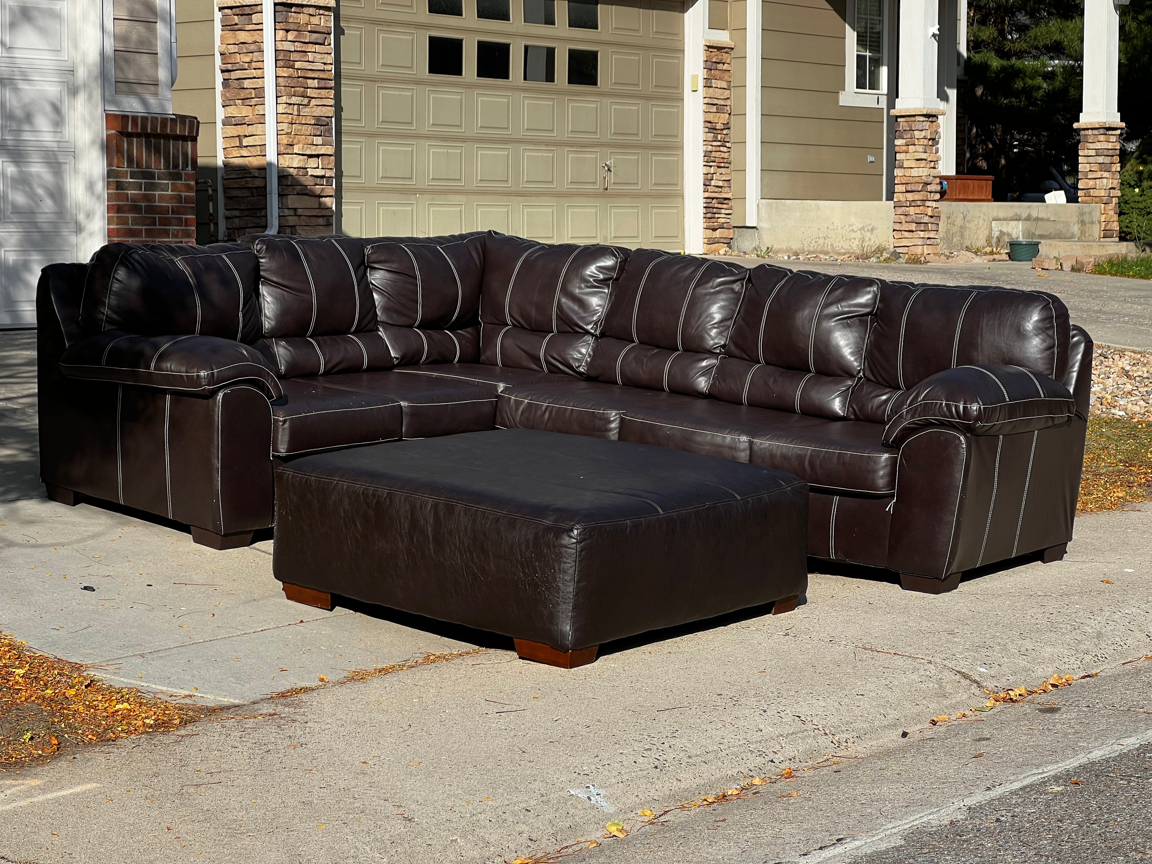 Faux Leather L Shaped Sectional with Ottoman