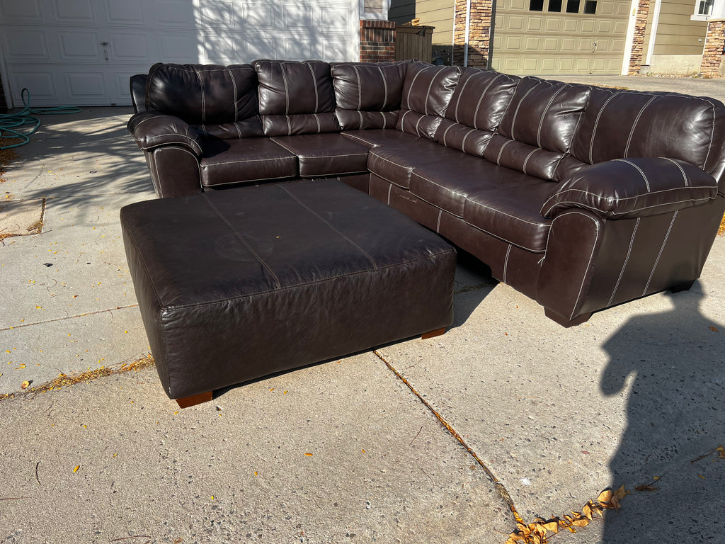Faux Leather L Shaped Sectional with Ottoman