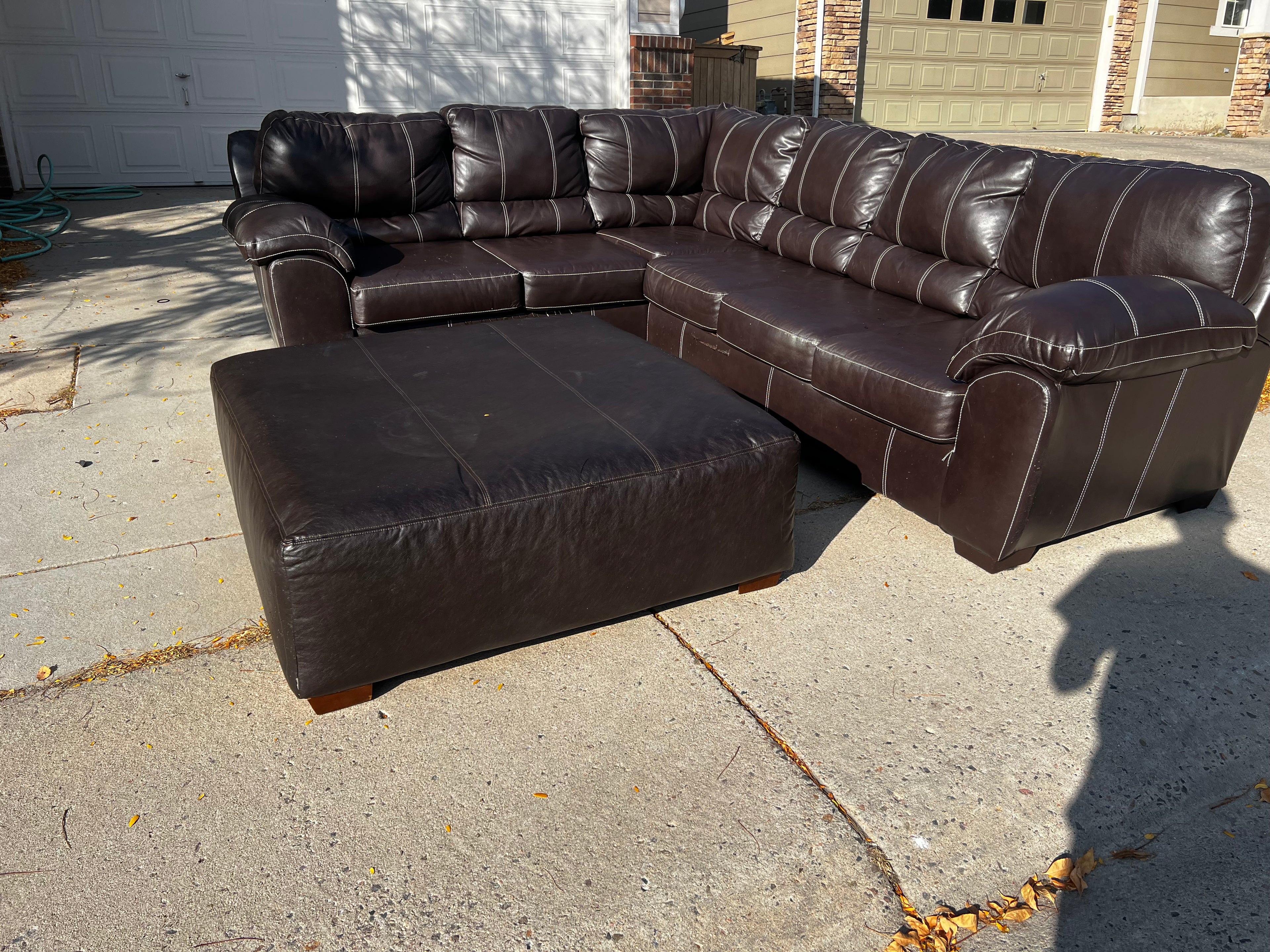 Faux Leather L Shaped Sectional with Ottoman
