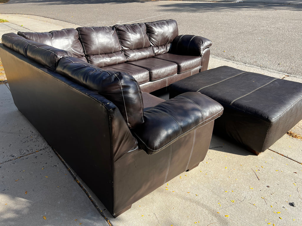 Faux Leather L Shaped Sectional with Ottoman