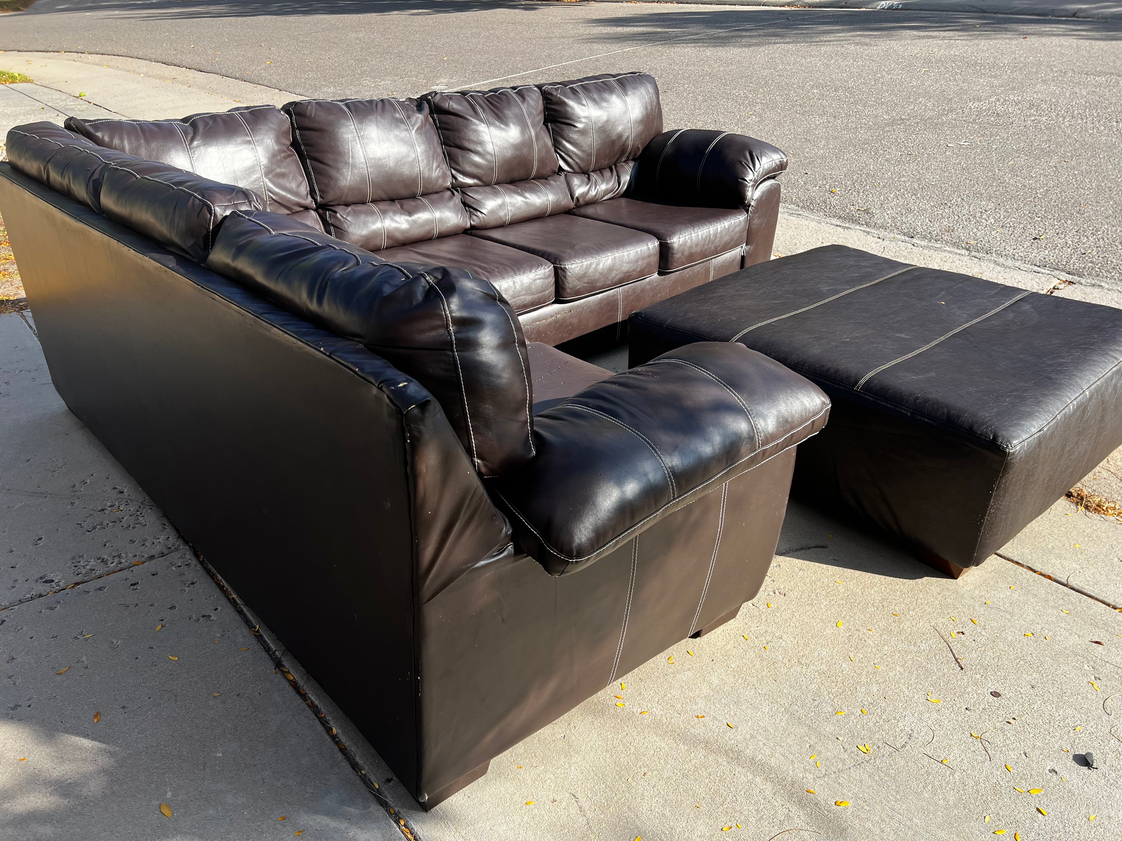 Faux Leather L Shaped Sectional with Ottoman