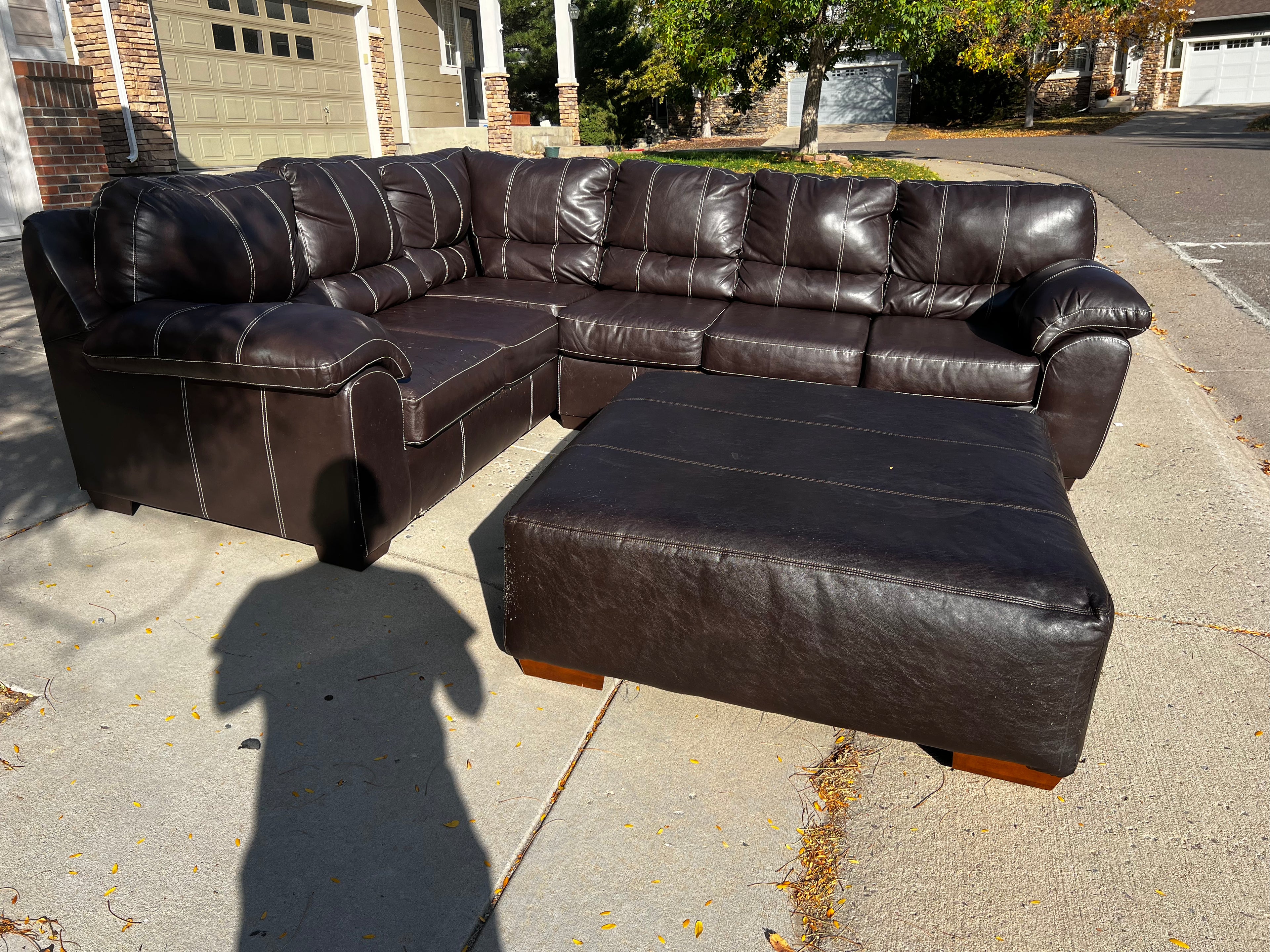 Faux Leather L Shaped Sectional with Ottoman