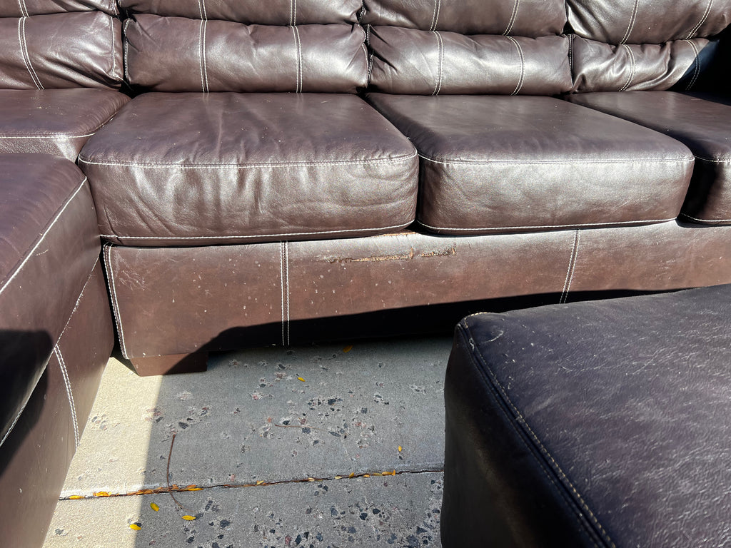 Faux Leather L Shaped Sectional with Ottoman