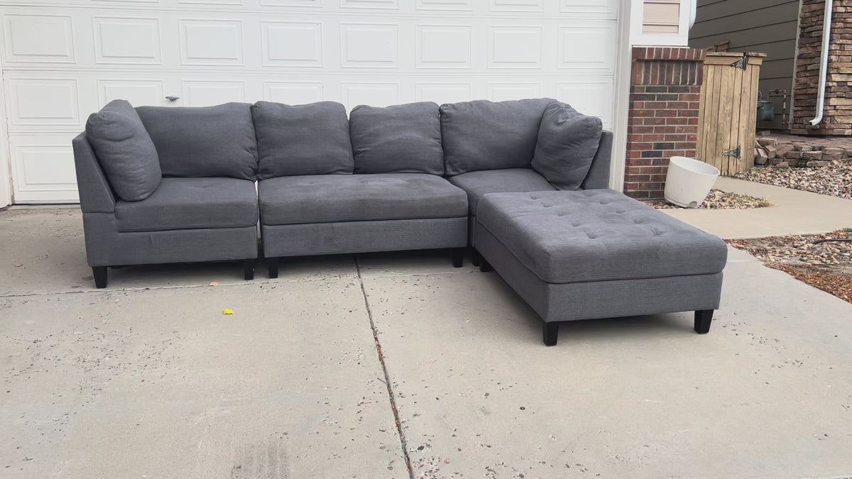 Walkaround video of grey 4-piece modular sectional 24HC-382