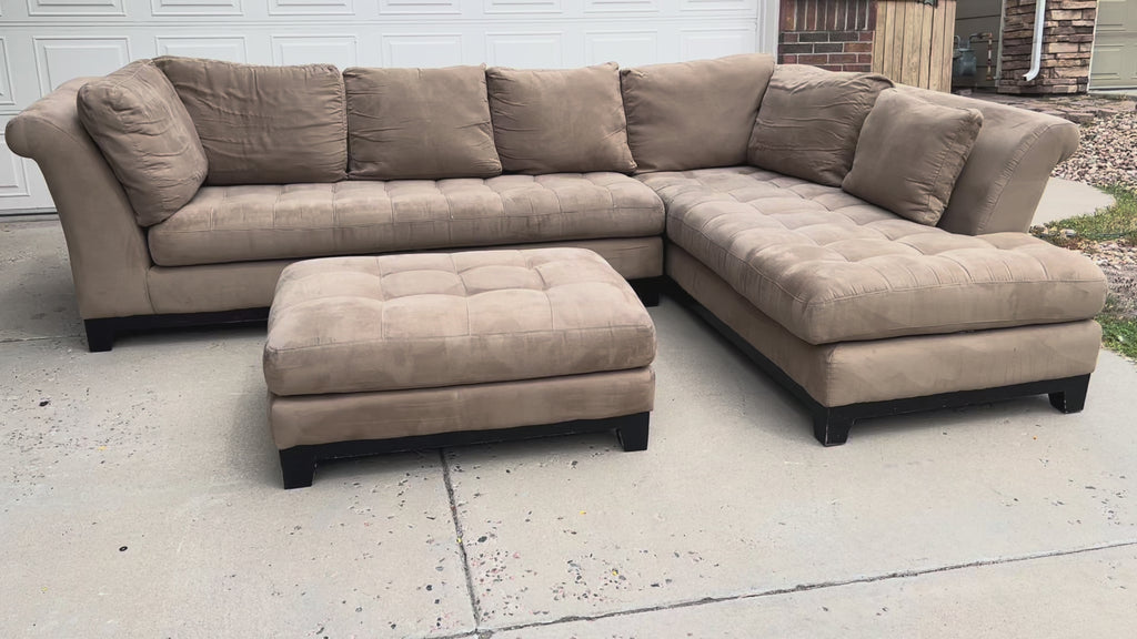 Beige L Shaped Sectional with Ottoman