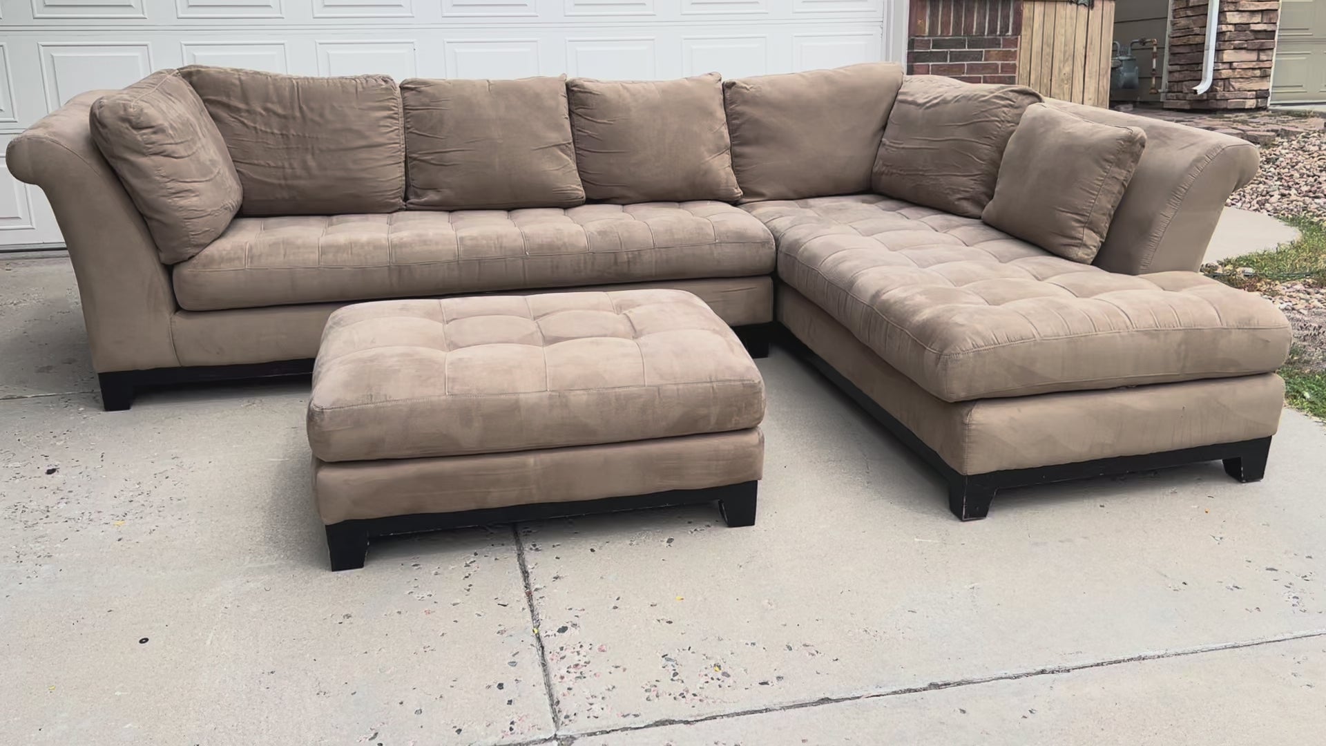 Beige L Shaped Sectional with Ottoman