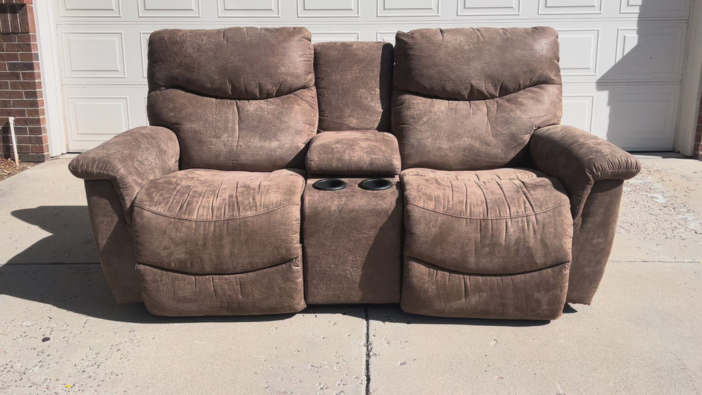Brown Power Reclining Loveseat with Cupholders and Storage