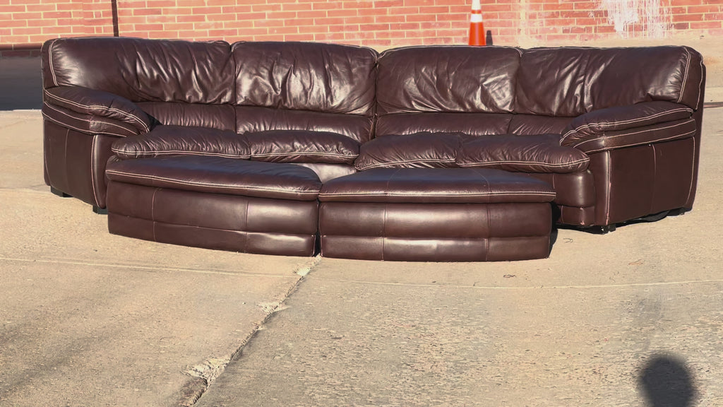 Curved Leather Sectional with 2 Storage Ottomans