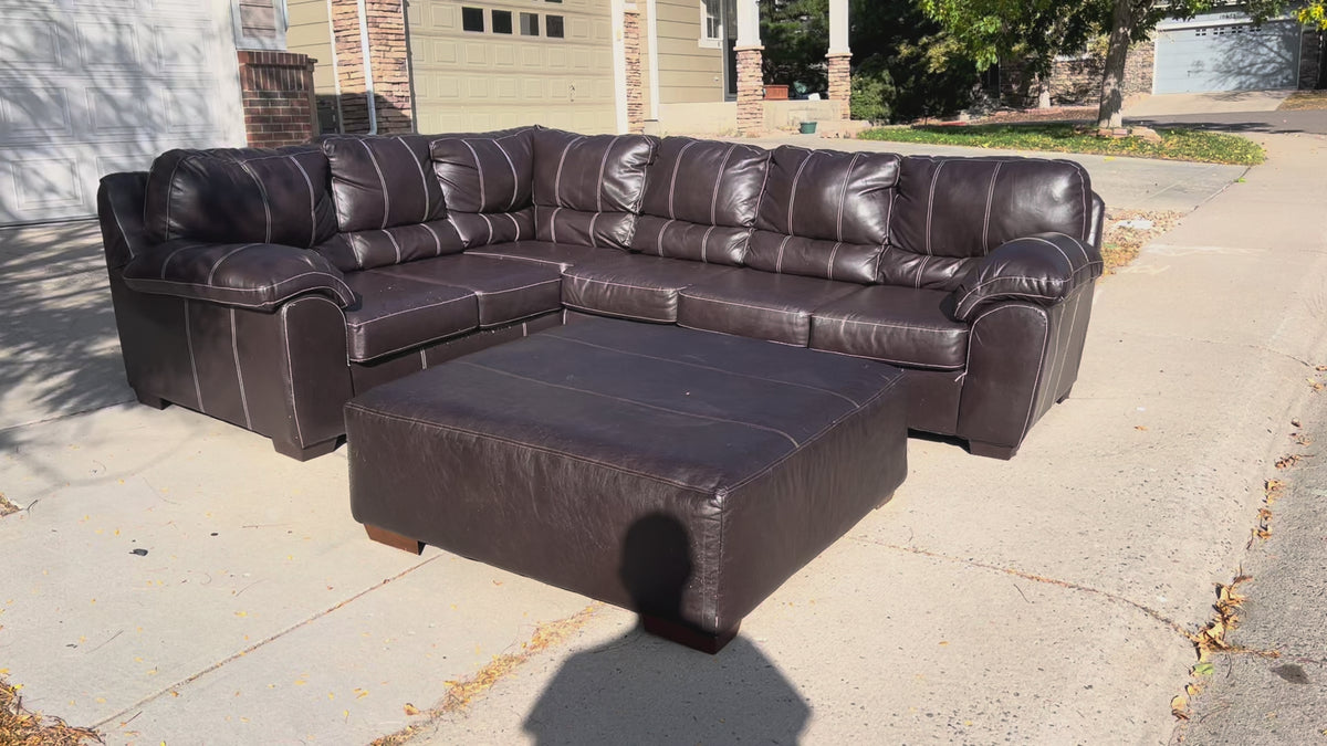 Faux Leather L Shaped Sectional with Ottoman