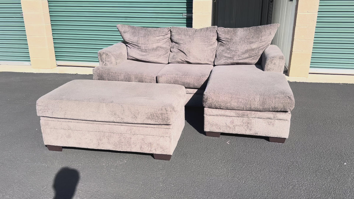 Grey Sectional with Chaise and Storage Ottoman