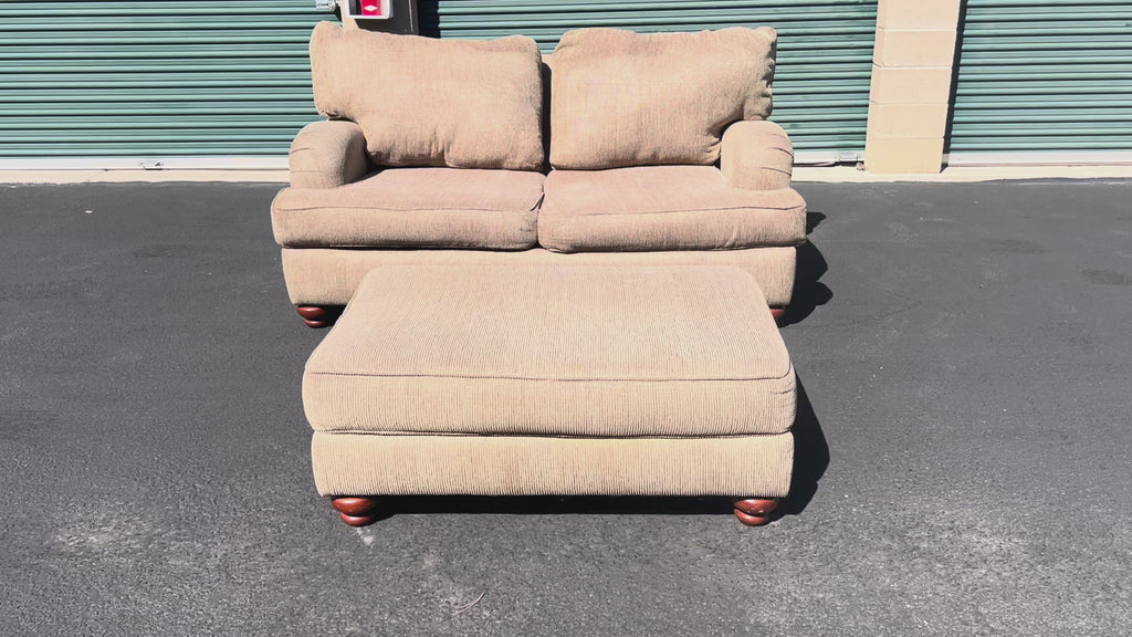 Beige Loveseat with Matching Ottoman
