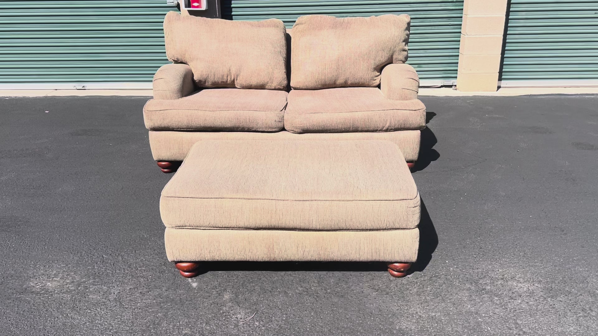 Beige Loveseat with Matching Ottoman