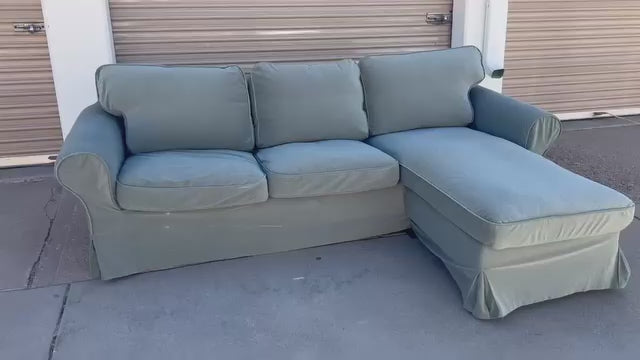 Blue/Green Sectional with Reversible Chaise and Washable Cover